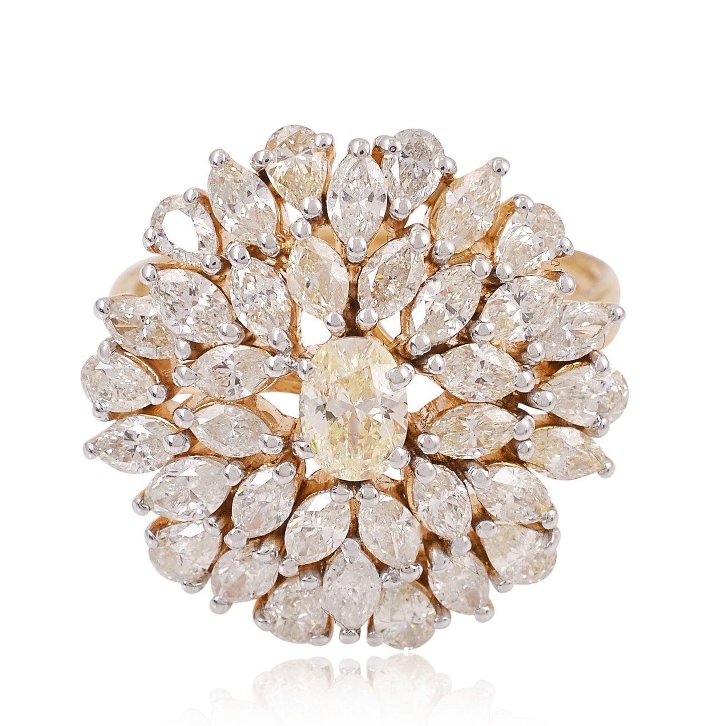 2.65 TCW SI/HI Marquise Pear Oval Diamond Cluster Ring 18k Yellow Gold Jewelry