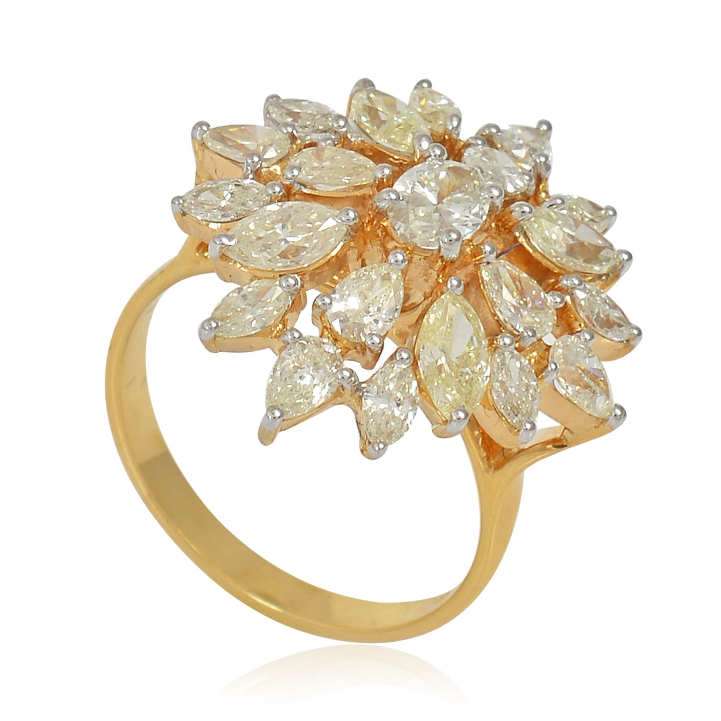 2.85 TCW SI/HI Marquise Pear Oval Diamond Cluster Ring 18k Yellow Gold Jewelry