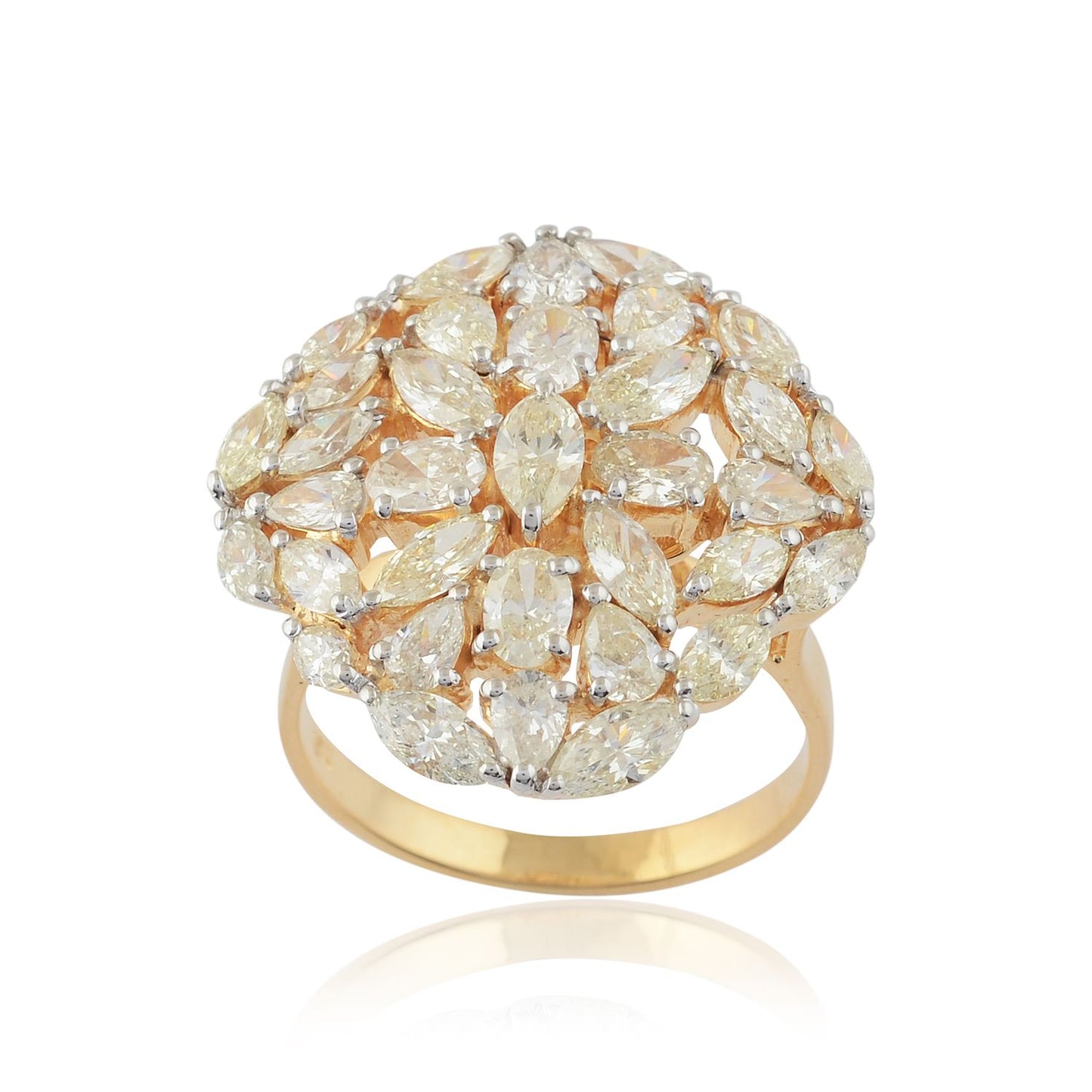 Natural 4.10 Ct SI/HI Marquise Diamond Cluster Fine Ring 18k Yellow Gold Jewelry