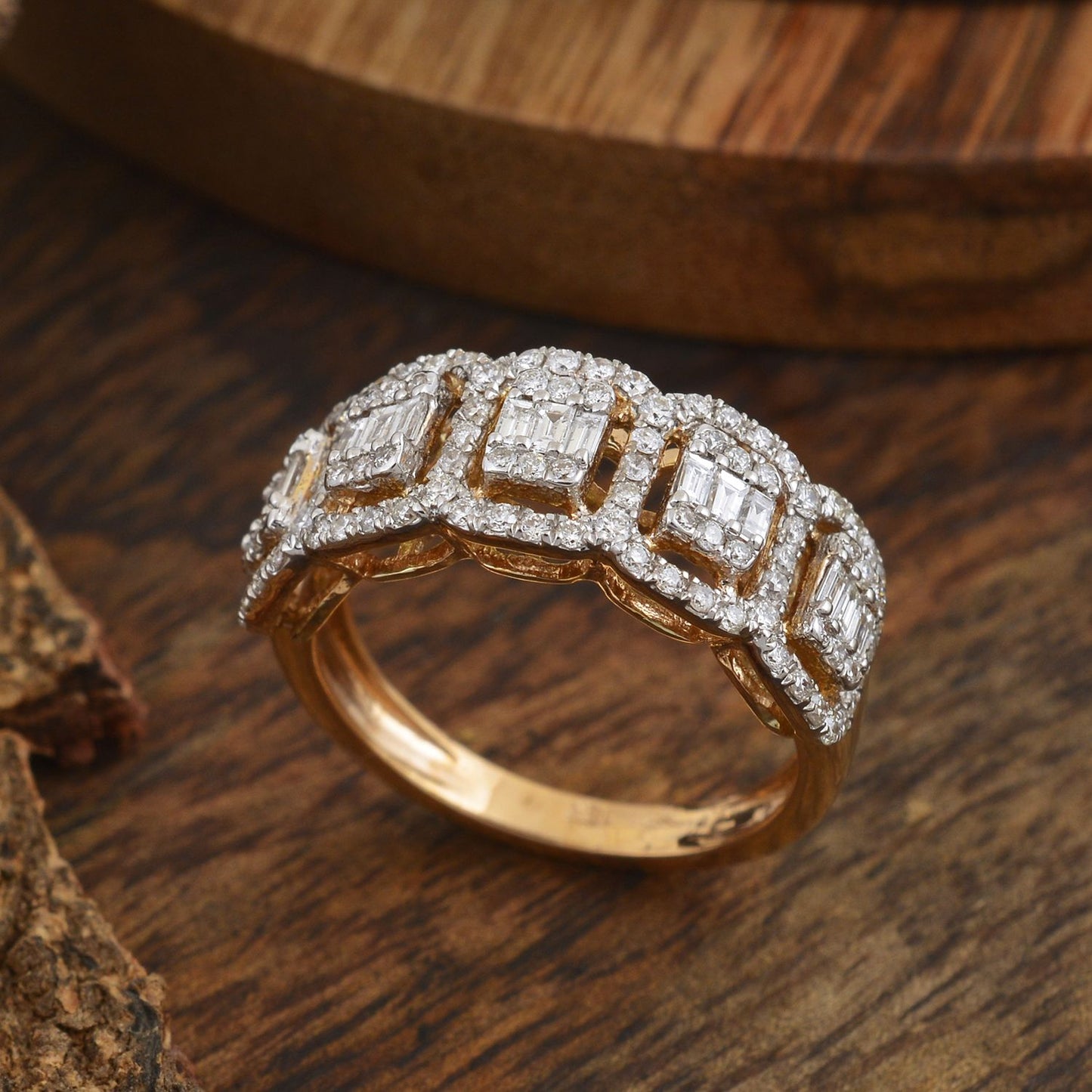 Natural 0.95 Ct SI/HI Baguette Diamond Cluster Ring Solid 18k Rose Gold Jewelry