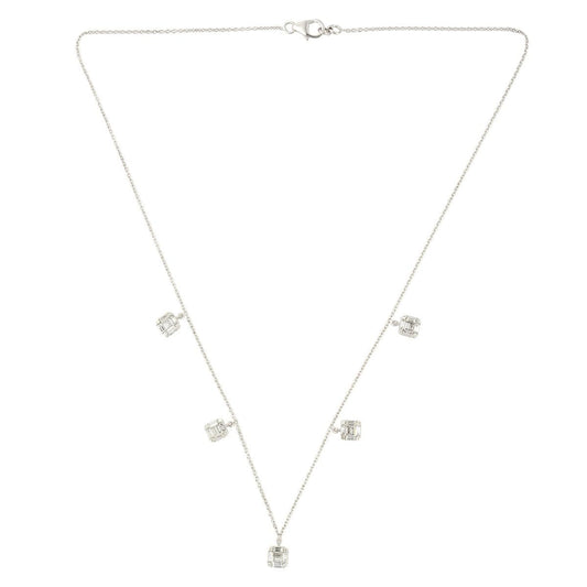 1.40 TCW Solid 18 Kt White Gold Baguette & Round SI Clarity HI Color Charm Diamond Necklace Chain