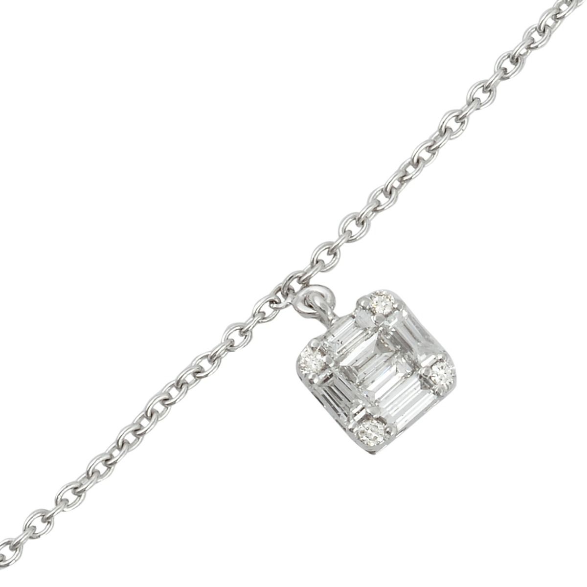 1.40 TCW Solid 18 Kt White Gold Baguette & Round SI Clarity HI Color Charm Diamond Necklace Chain