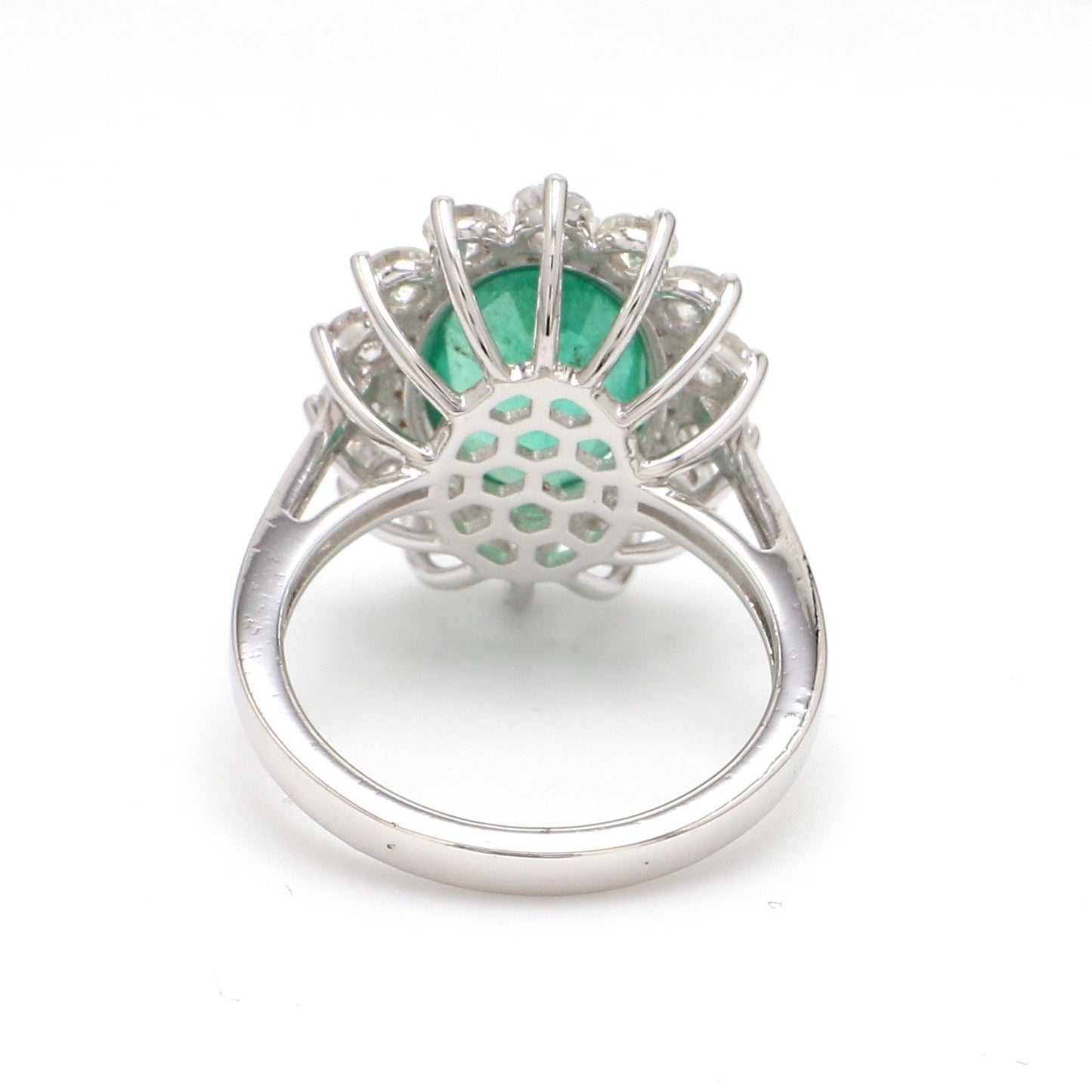 Emerald Gemstone Ring 18k White Gold SI/HI Pave Diamond Fine Jewelry