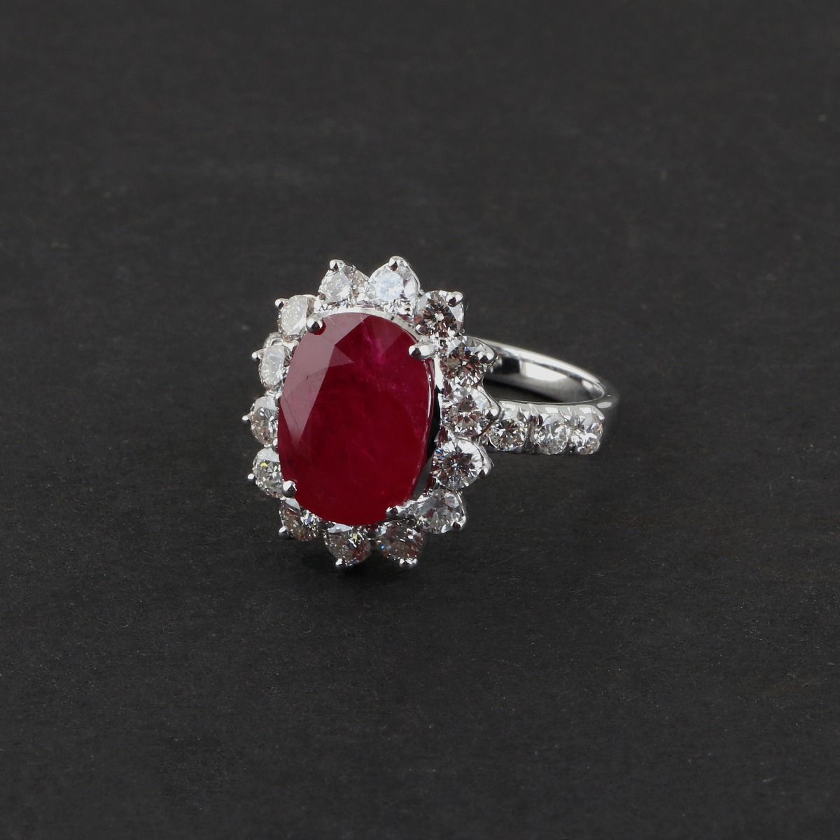 Real Ruby Solid 18Kt White Gold SI Clarity HI Color Pave Diamond Promise Ring