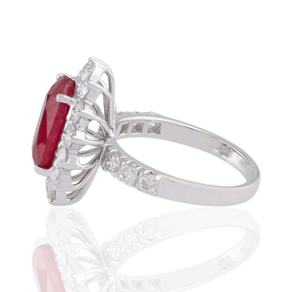 Real Ruby Solid 18Kt White Gold SI Clarity HI Color Pave Diamond Promise Ring