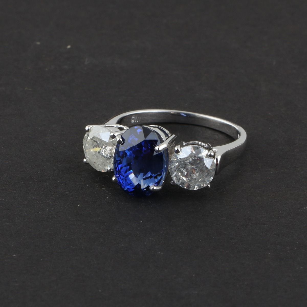 Real Blue Sapphire & Diamond Solid 18Kt White Gold Proposal Ring