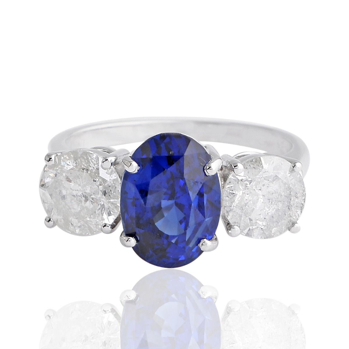 Real Blue Sapphire & Diamond Solid 18Kt White Gold Proposal Ring