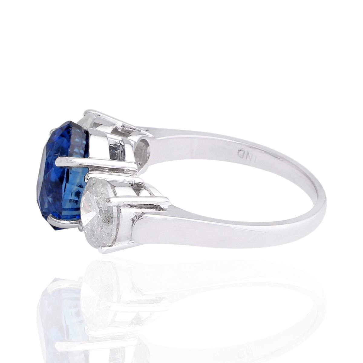 Real Blue Sapphire & Diamond Solid 18Kt White Gold Proposal Ring