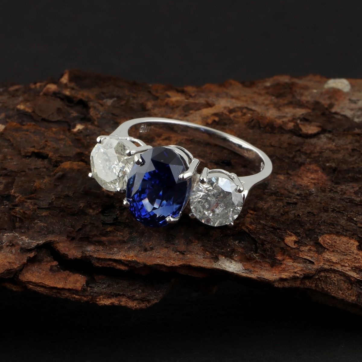 Real Blue Sapphire & Diamond Solid 18Kt White Gold Proposal Ring