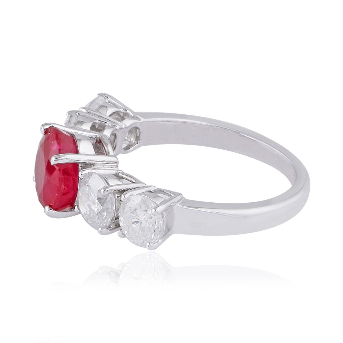 Round Shaped Ruby Solid 18Kt White Gold SI Clarity HI Color Diamond Promise Ring