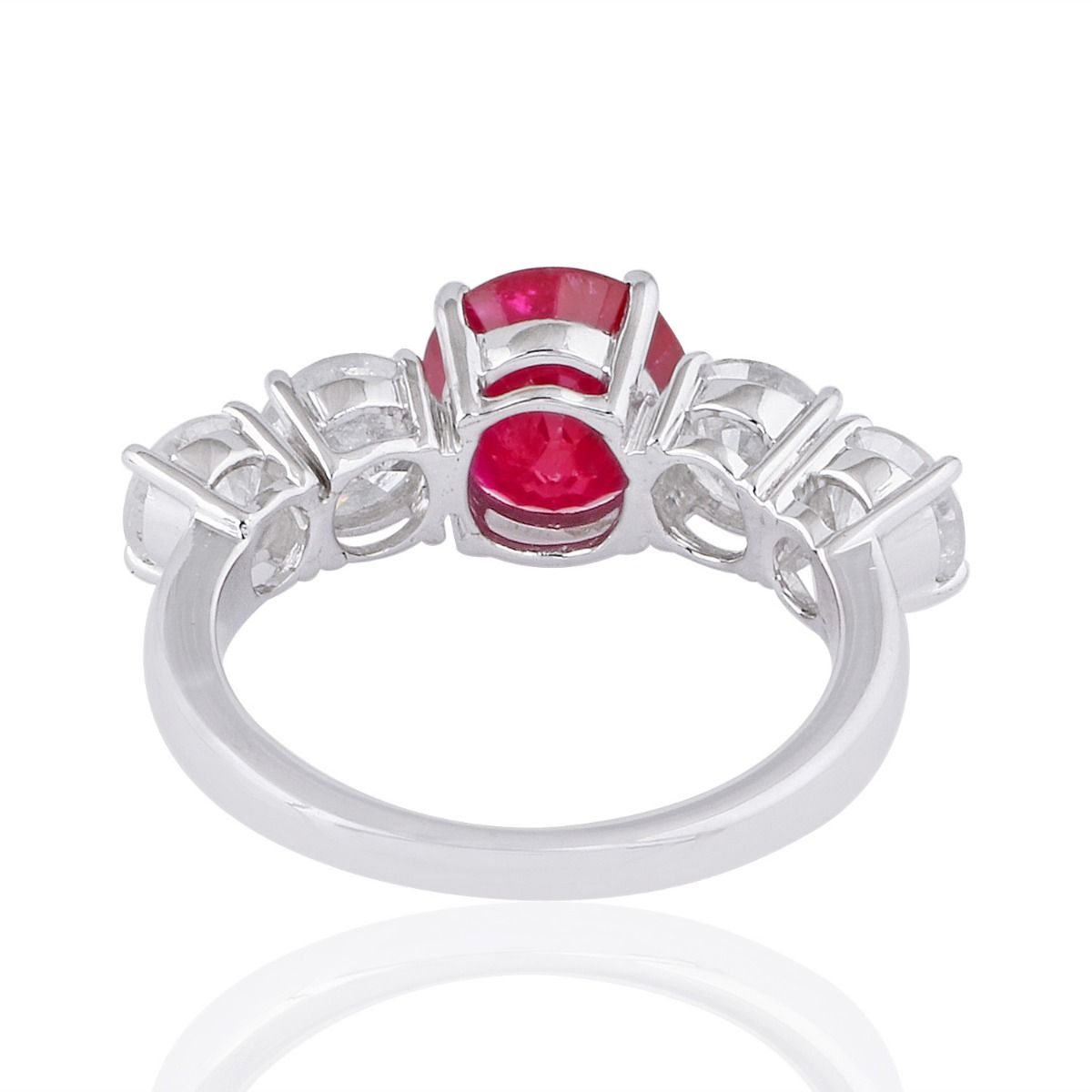 Round Shaped Ruby Solid 18Kt White Gold SI Clarity HI Color Diamond Promise Ring