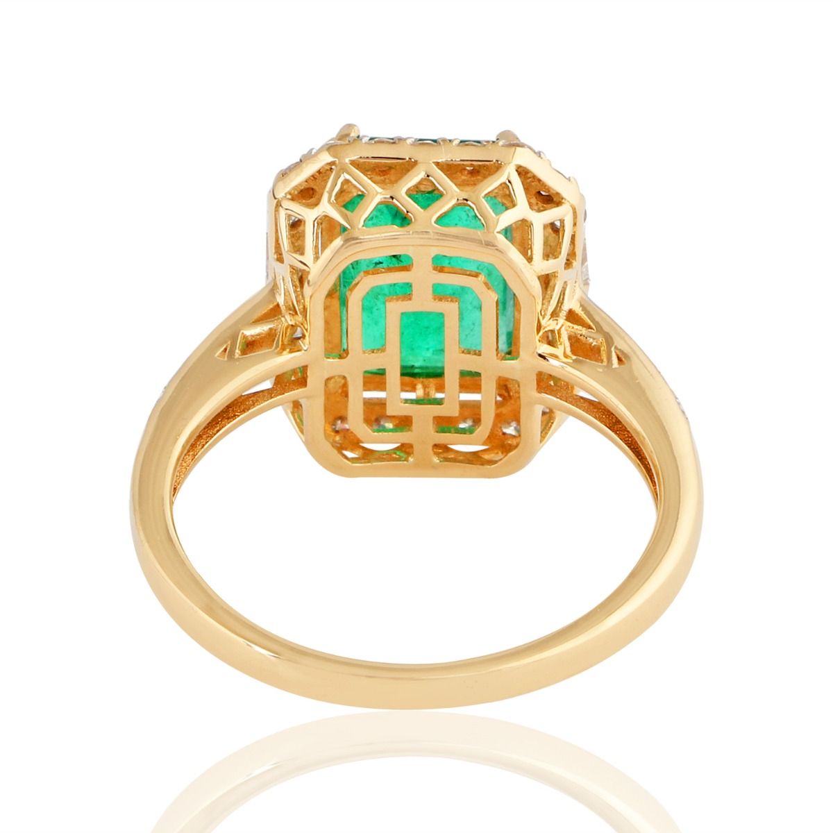 Genuine Emerald Solid 18Kt Yellow Gold SI Clarity HI Color Pave Diamond Promise Ring