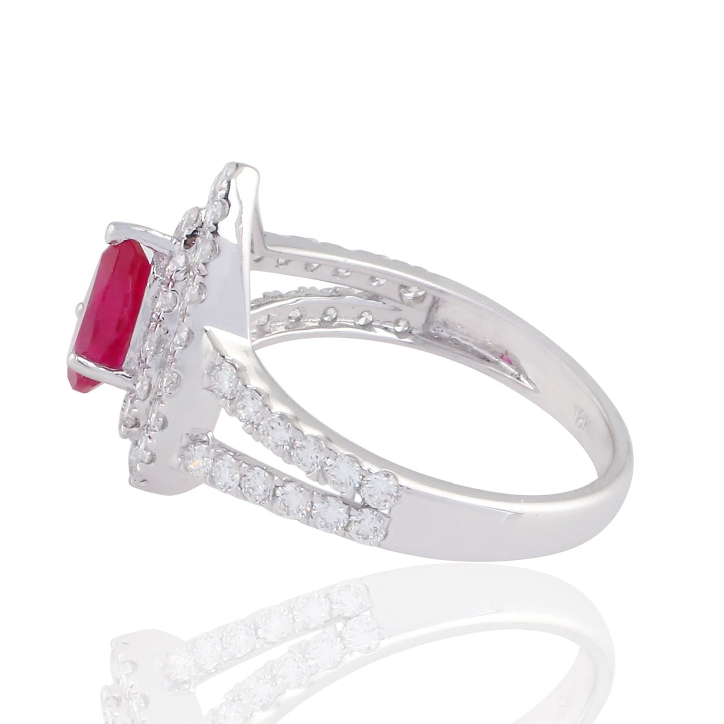 Pear Ruby HI/SI Diamond Ring Solid 18K White Gold Handmade Fine Jewelry