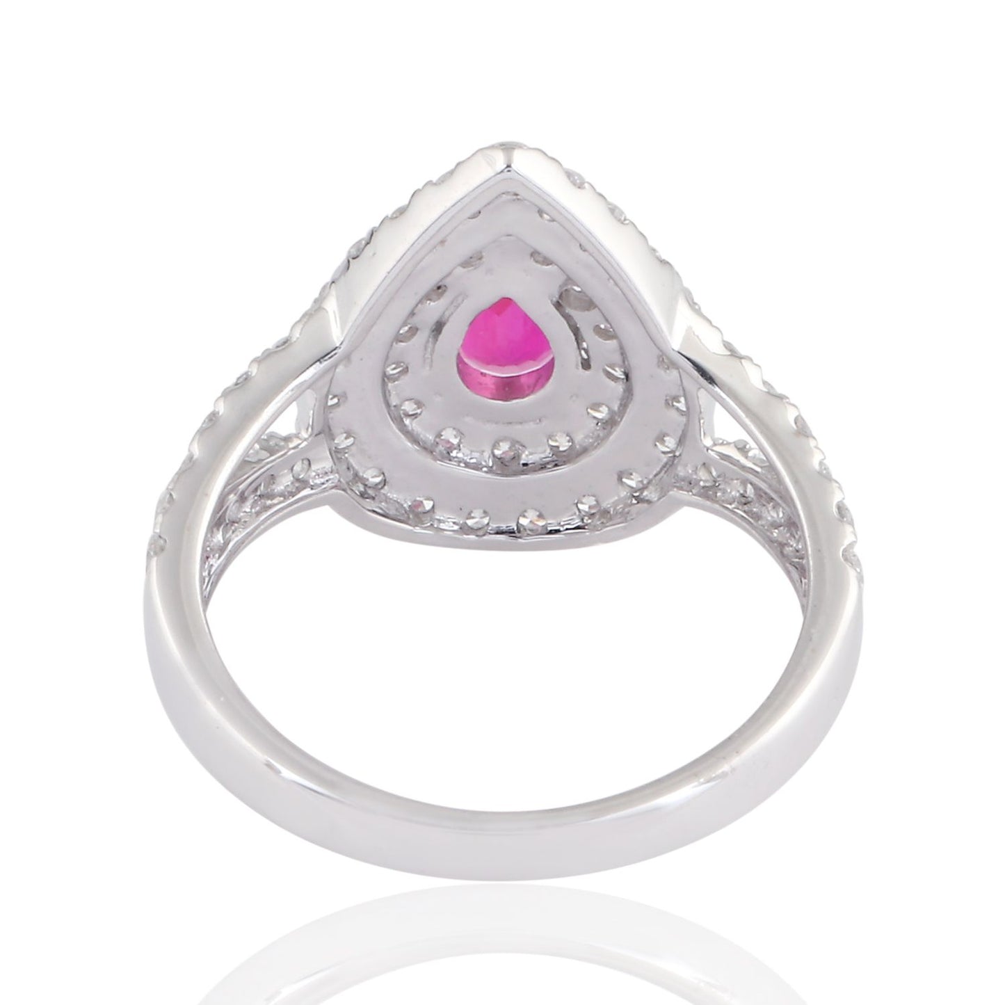 Pear Ruby HI/SI Diamond Ring Solid 18K White Gold Handmade Fine Jewelry