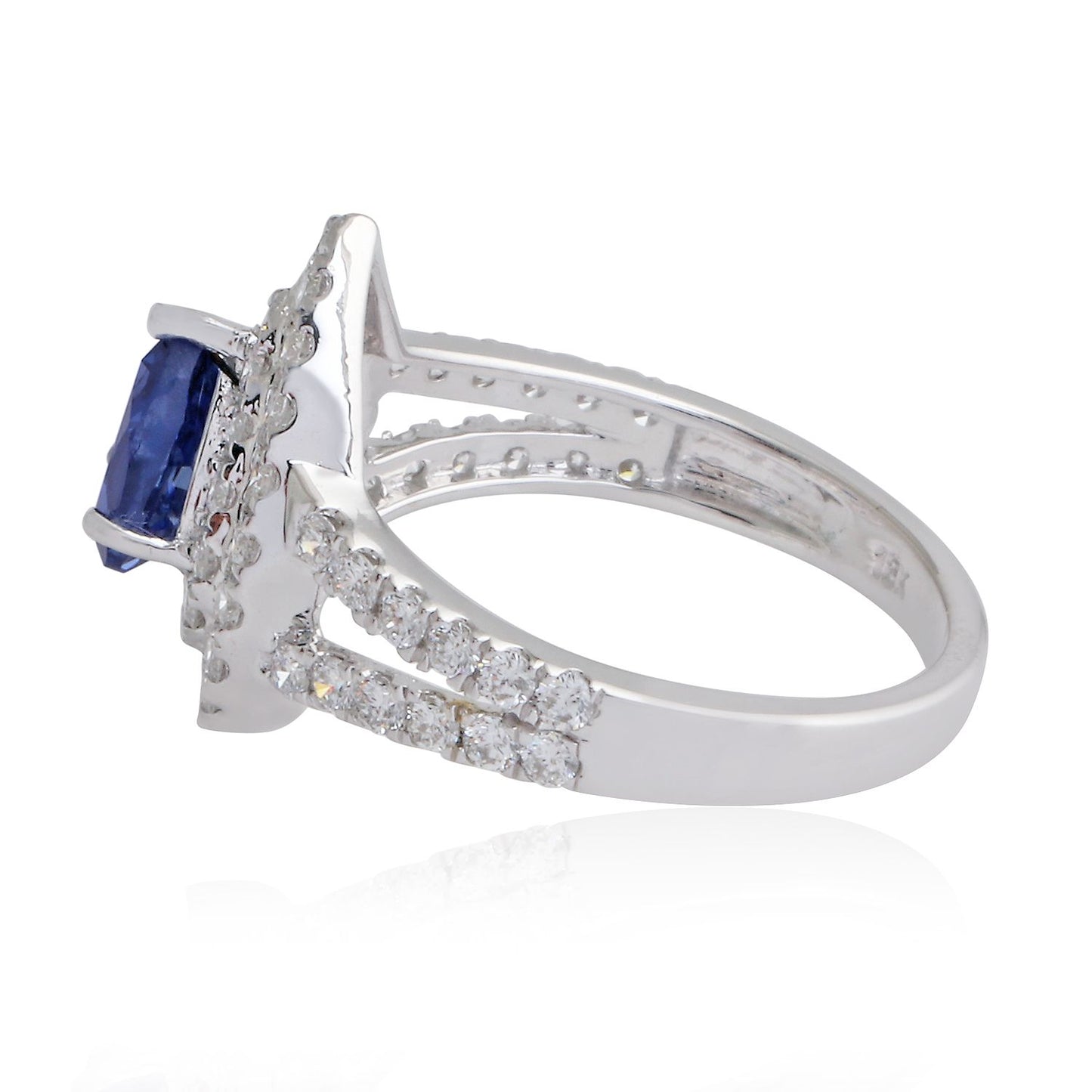 Pear Blue Sapphire Gemstone HI/SI Diamond Ring 18K White Gold Jewelry