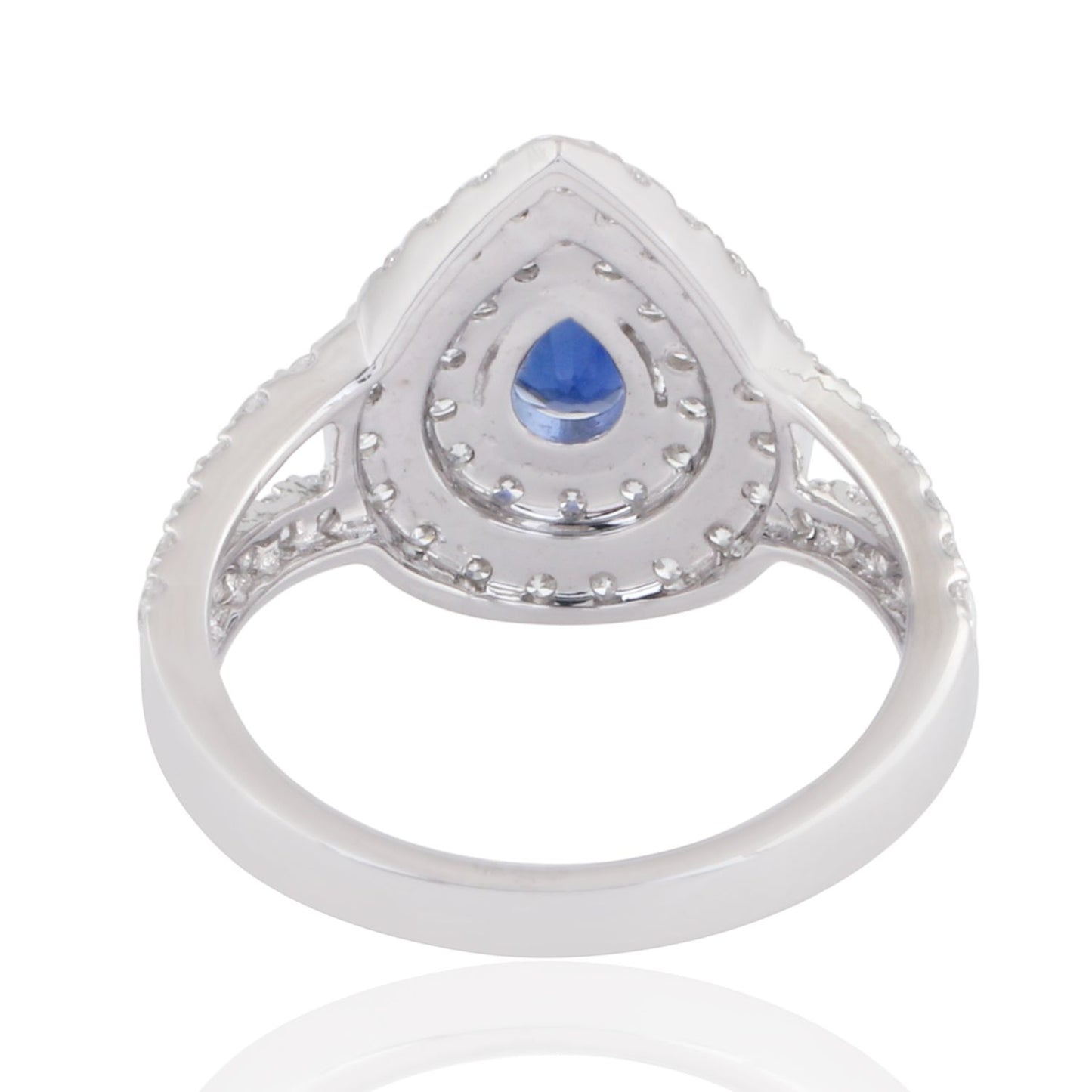 Pear Blue Sapphire Gemstone HI/SI Diamond Ring 18K White Gold Jewelry