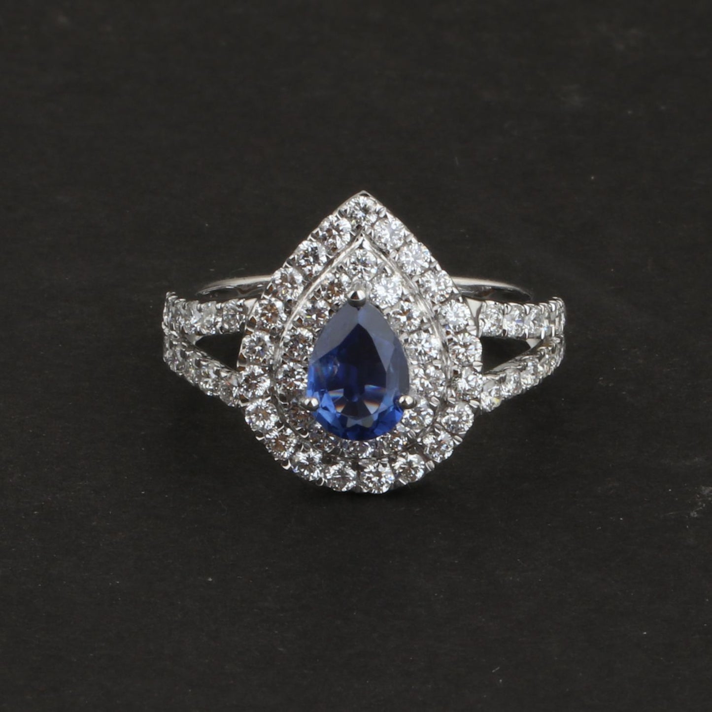 Pear Blue Sapphire Gemstone HI/SI Diamond Ring 18K White Gold Jewelry