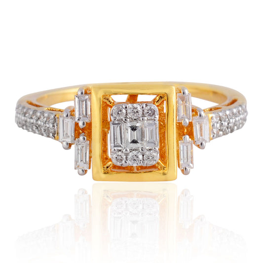 Real 1/2 TCW HI Color SI Clarity Baguette Diamond Ring 18k Yellow Gold Jewelry