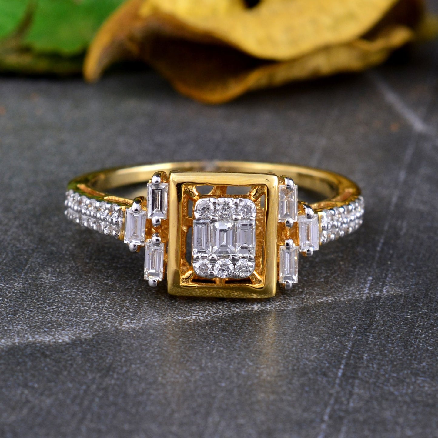 Real 1/2 TCW HI Color SI Clarity Baguette Diamond Ring 18k Yellow Gold Jewelry