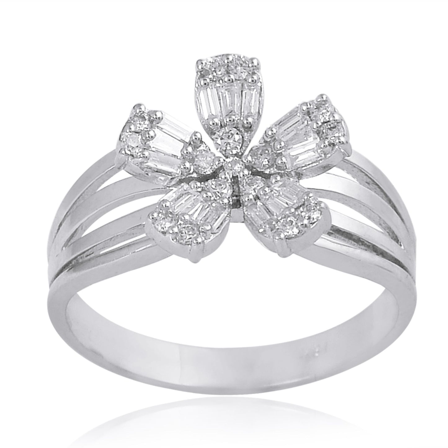 Natural 0.45 Ct Baguette Diamond Flower Ring Solid 18k White Gold Fine Jewelry