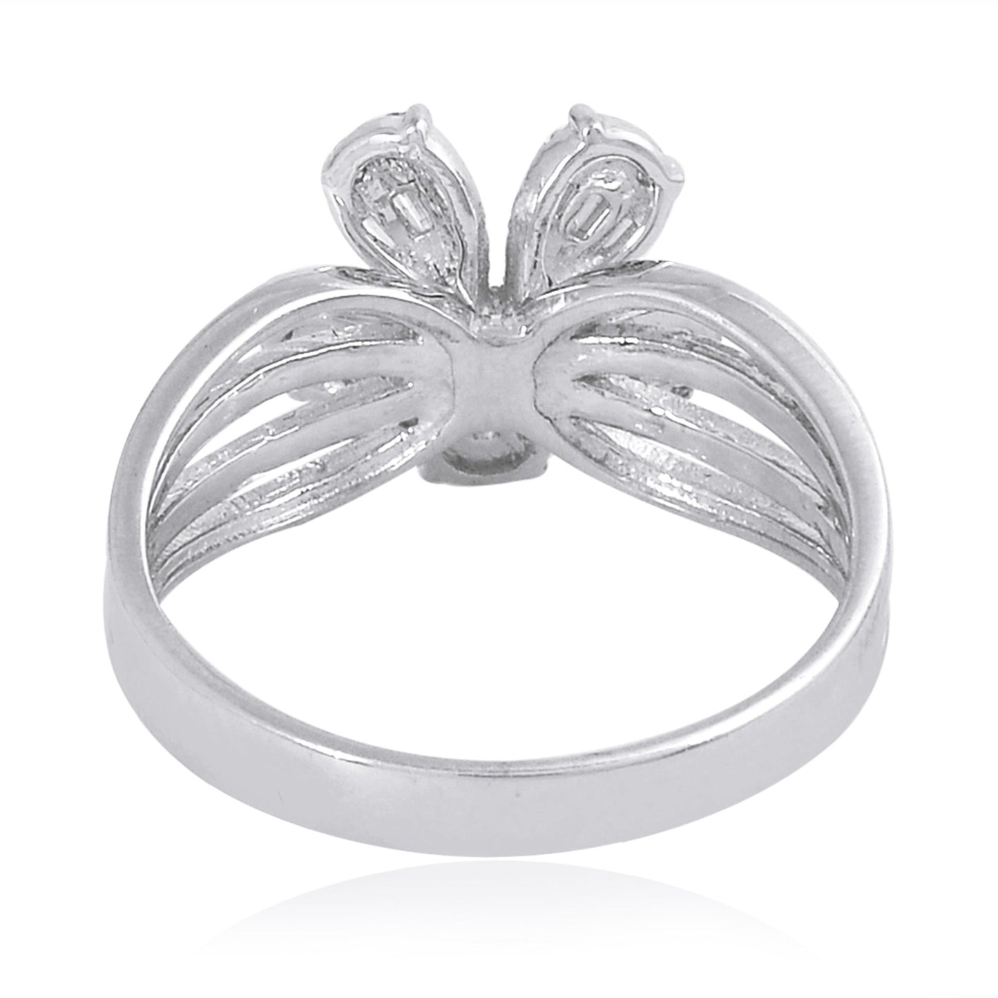 Natural 0.45 Ct Baguette Diamond Flower Ring Solid 18k White Gold Fine Jewelry