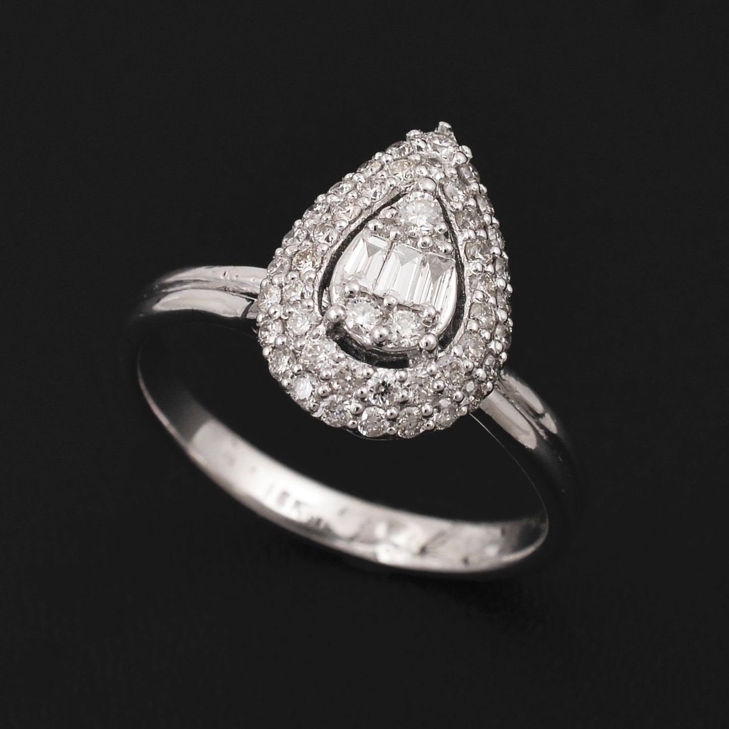 Natural 0.55 Ct Baguette Diamond Pear Shape Ring Solid 18k White Gold Jewelry