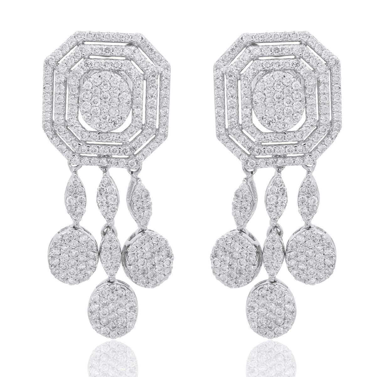 2.50 TCW Solid 10 Kt White Gold SI Clarity HI Color Pave Diamond Handmade Dangle Earrings