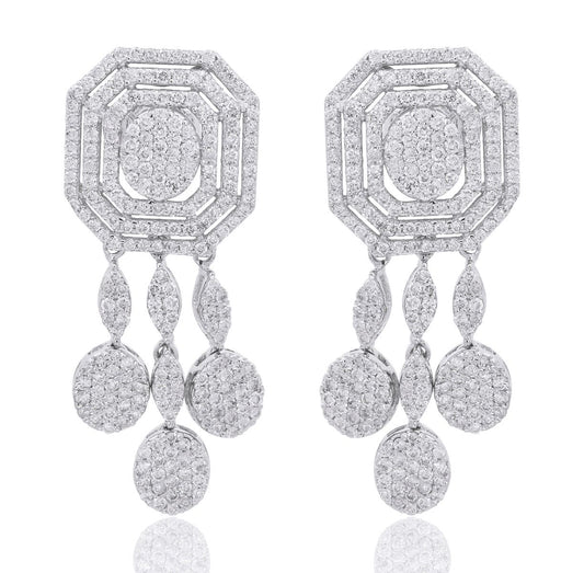 2.50 TCW Solid 10 Kt White Gold SI Clarity HI Color Pave Diamond Handmade Dangle Earrings