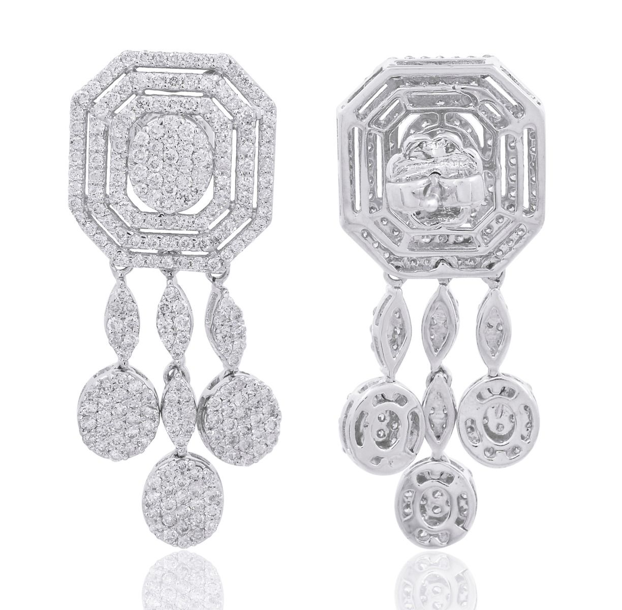 2.50 TCW Solid 10 Kt White Gold SI Clarity HI Color Pave Diamond Handmade Dangle Earrings