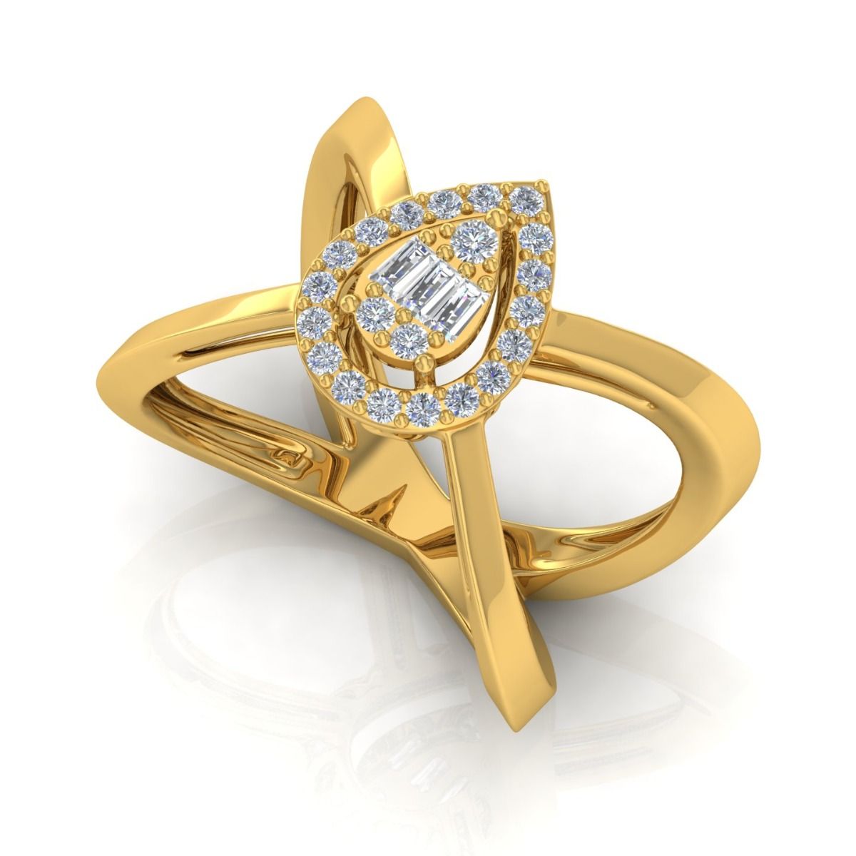 0.45 TCW Solid 18 Kt Gold SI Clarity HI Color Diamond Cris Cross Pear Design Ring