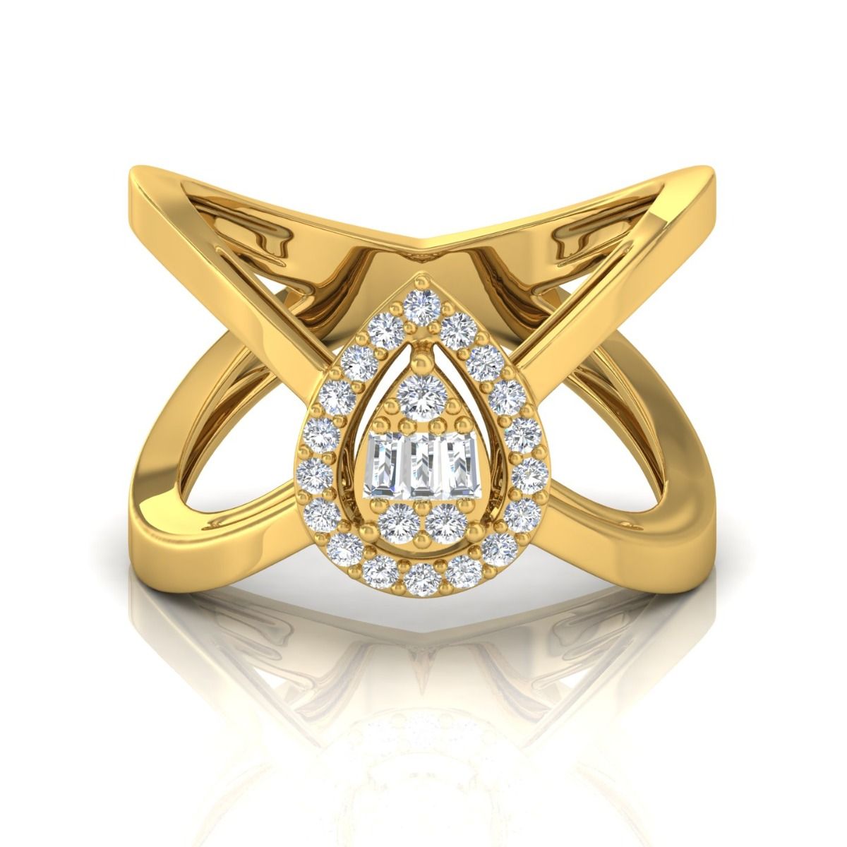 0.45 TCW Solid 18 Kt Gold SI Clarity HI Color Diamond Cris Cross Pear Design Ring