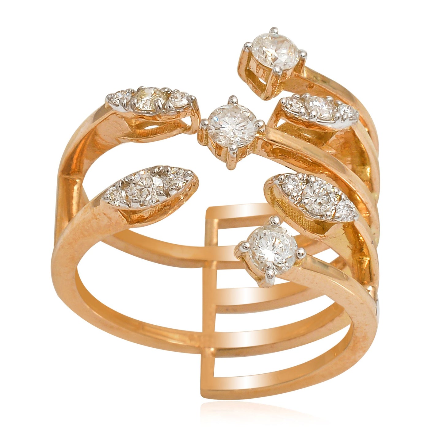 Solid 18 Kt Rose Gold SI Clarity HI Color Diamond Cage Cuff Ring