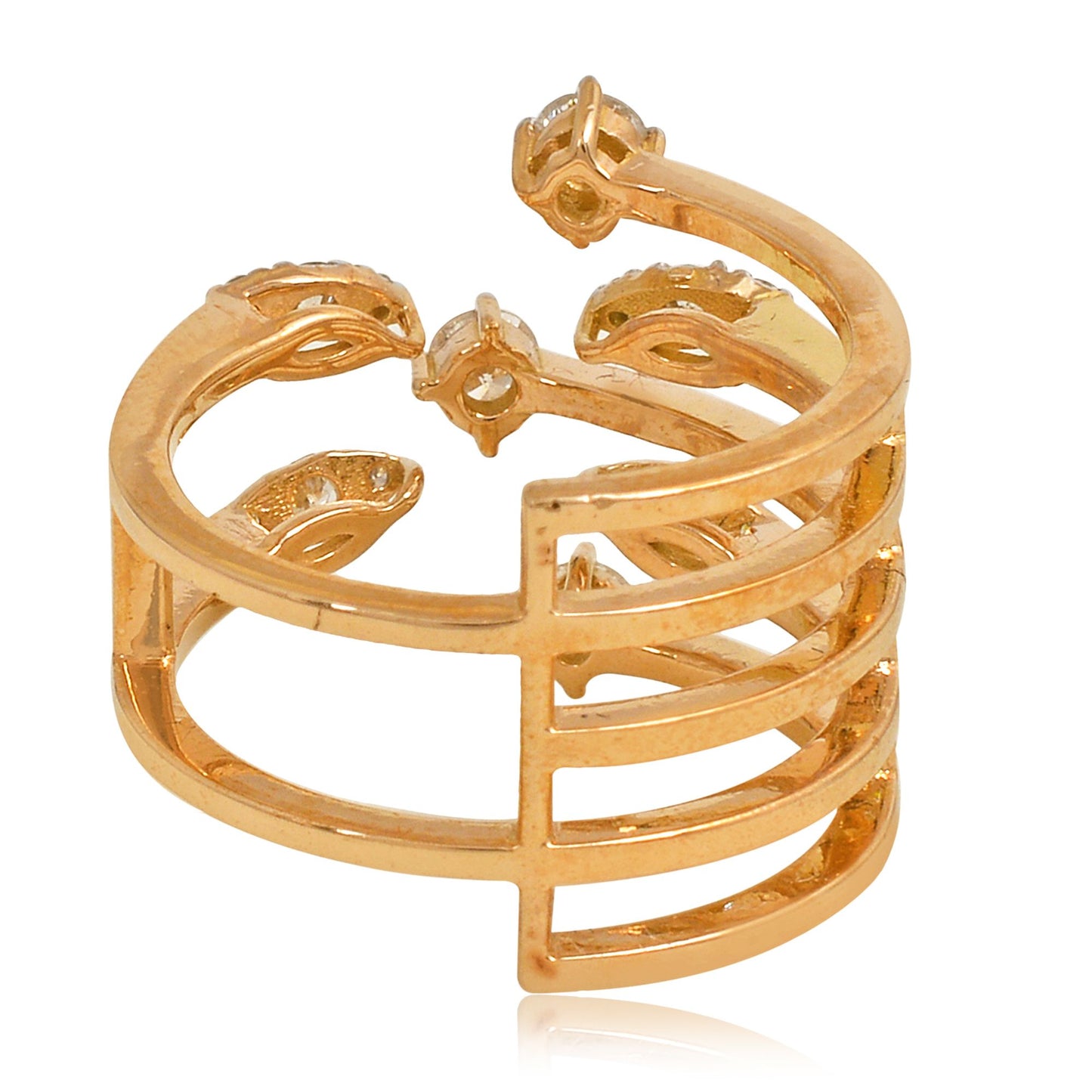 Solid 18 Kt Rose Gold SI Clarity HI Color Diamond Cage Cuff Ring