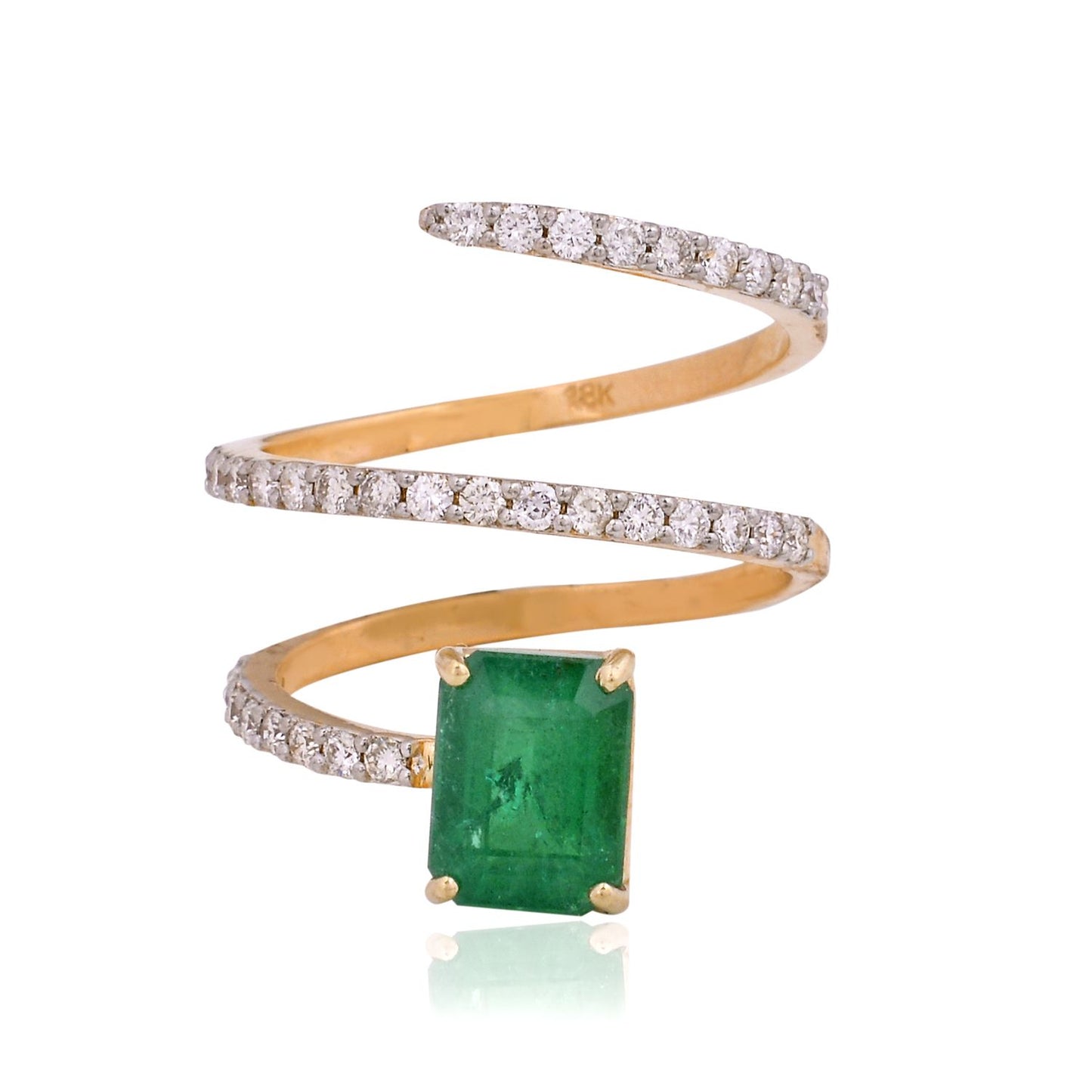 Solid 18 Kt Rose Gold SI Clarity HI Color Diamond Baguette Emerald Spiral Ring