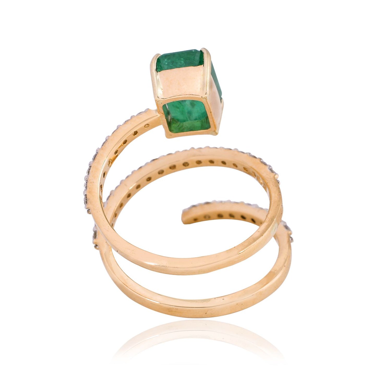 Solid 18 Kt Rose Gold SI Clarity HI Color Diamond Baguette Emerald Spiral Ring