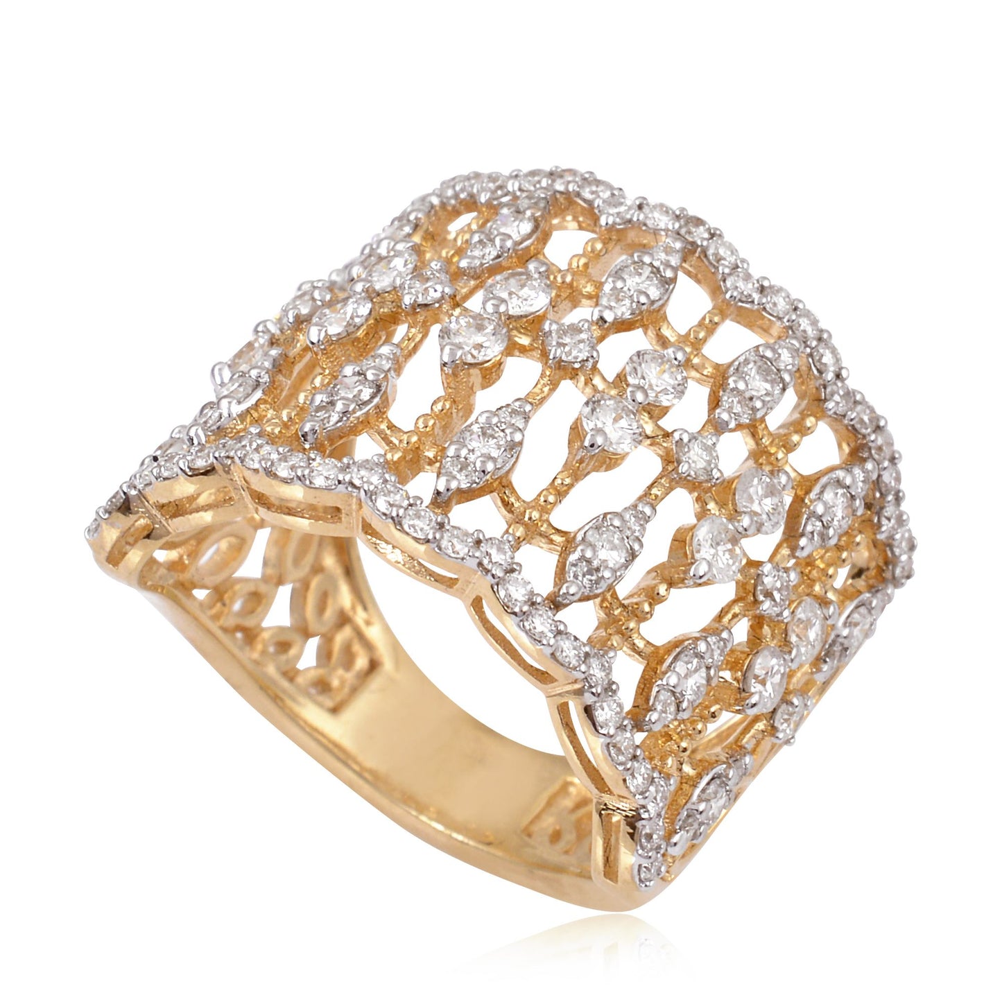 Natural 1.40 TCW SI/HI Round Diamond Cage Ring 18k Yellow Gold Jewelry NEW