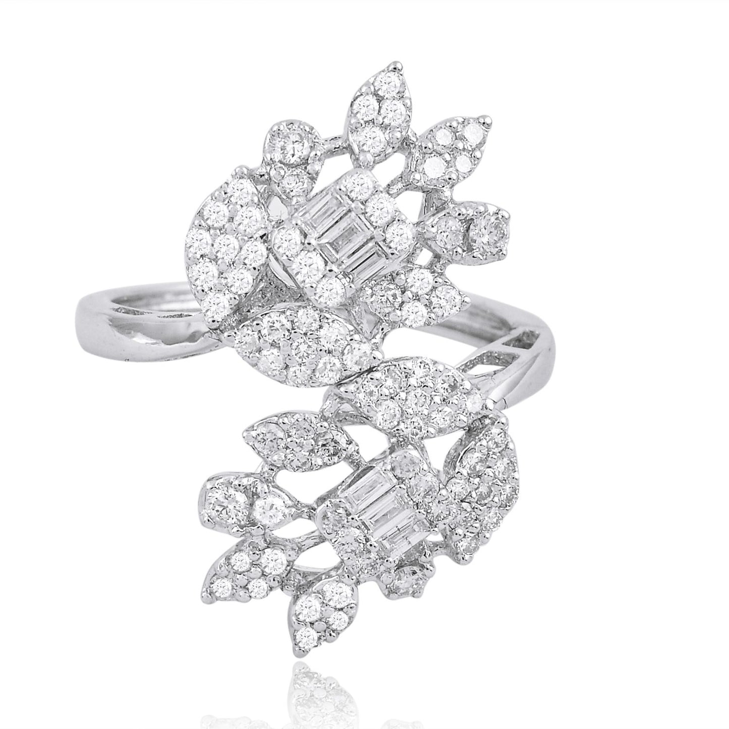 Natural 1.00 Ct Baguette Diamond Flower Ring Solid 18k White Gold Fine Jewelry