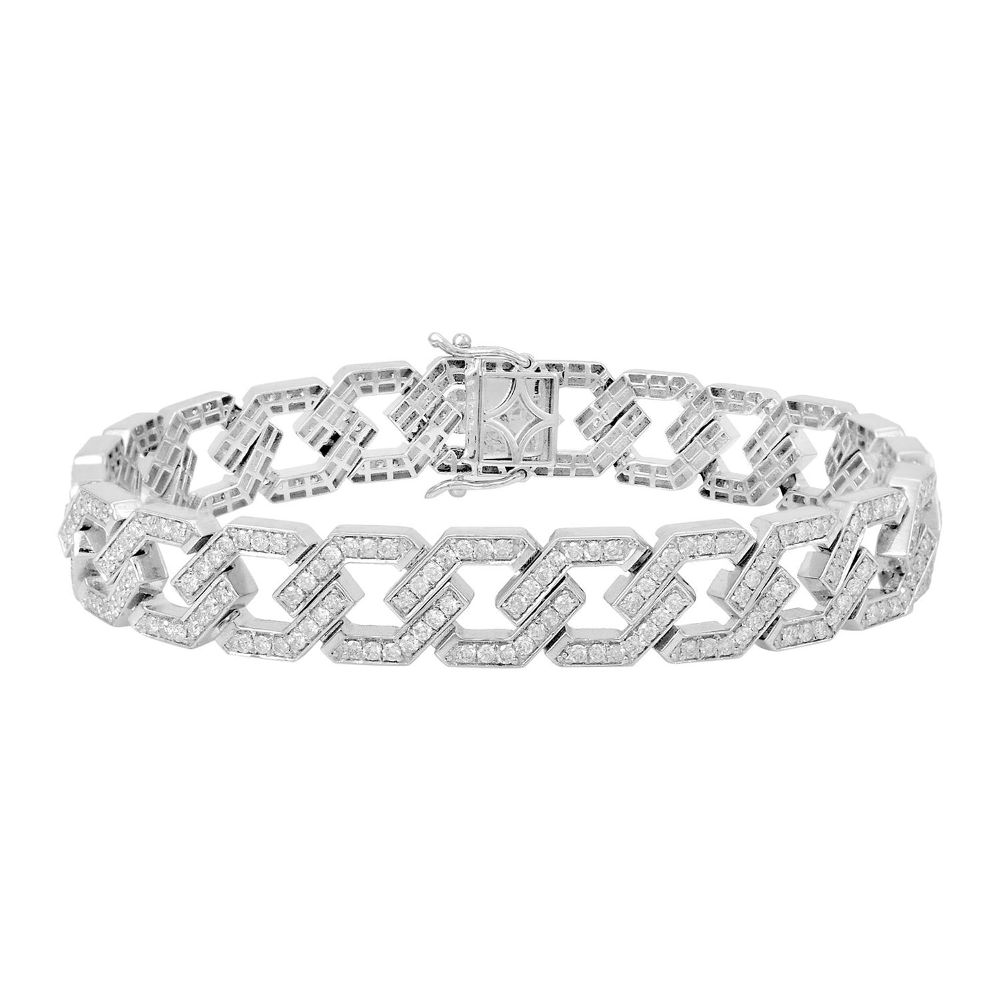 3.1 TCW Solid 18 Kt White Gold SI Clarity HI Color Diamond Link Chain Bracelet