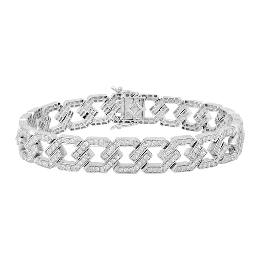 3.1 TCW Solid 18 Kt White Gold SI Clarity HI Color Diamond Link Chain Bracelet