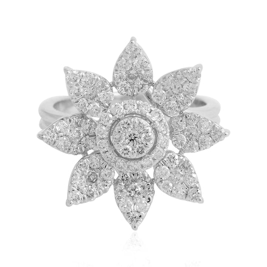 Natural 1.30 Ct SI/HI Baguette Diamond Flower Ring Solid 18k White Gold Jewelry