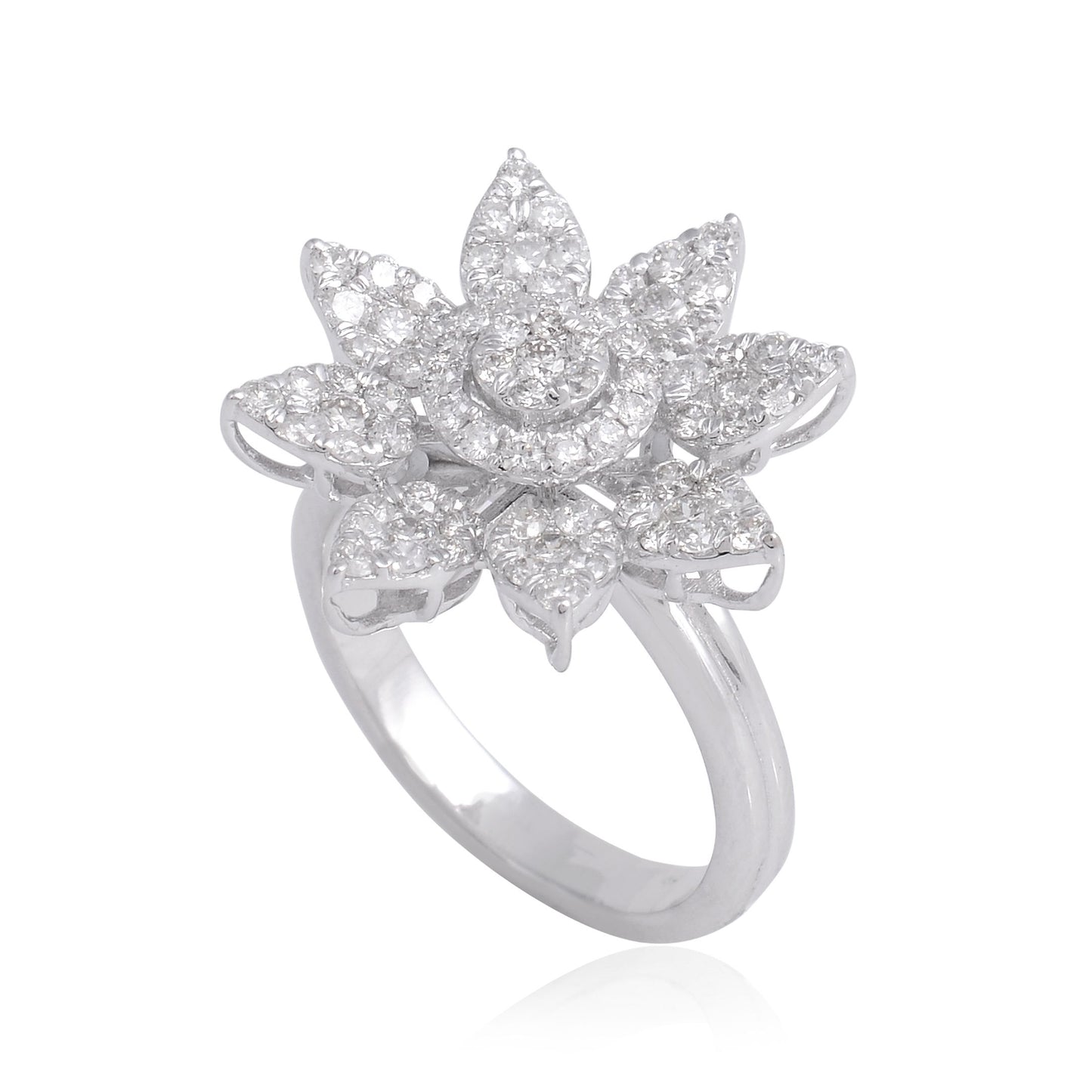 Natural 1.30 Ct SI/HI Baguette Diamond Flower Ring Solid 18k White Gold Jewelry