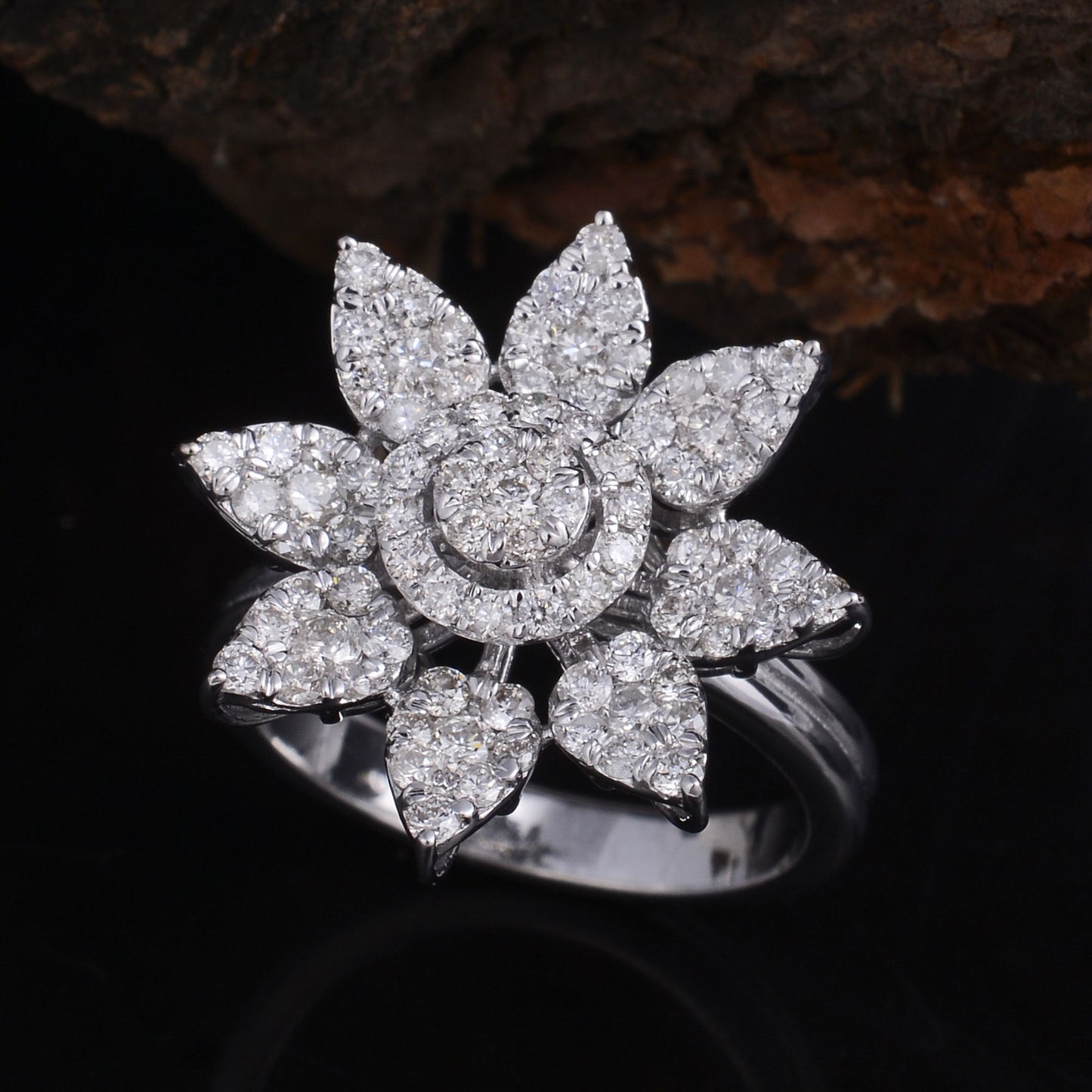 Natural 1.30 Ct SI/HI Baguette Diamond Flower Ring Solid 18k White Gold Jewelry