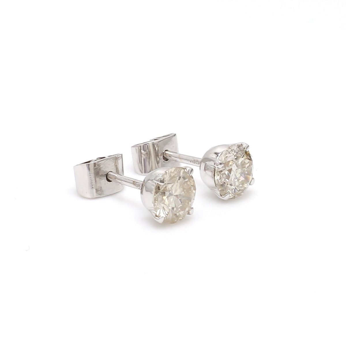 Solid 18 Kt White Gold SI Clarity HI Color Diamond Stud Earrings for Everyday Wear