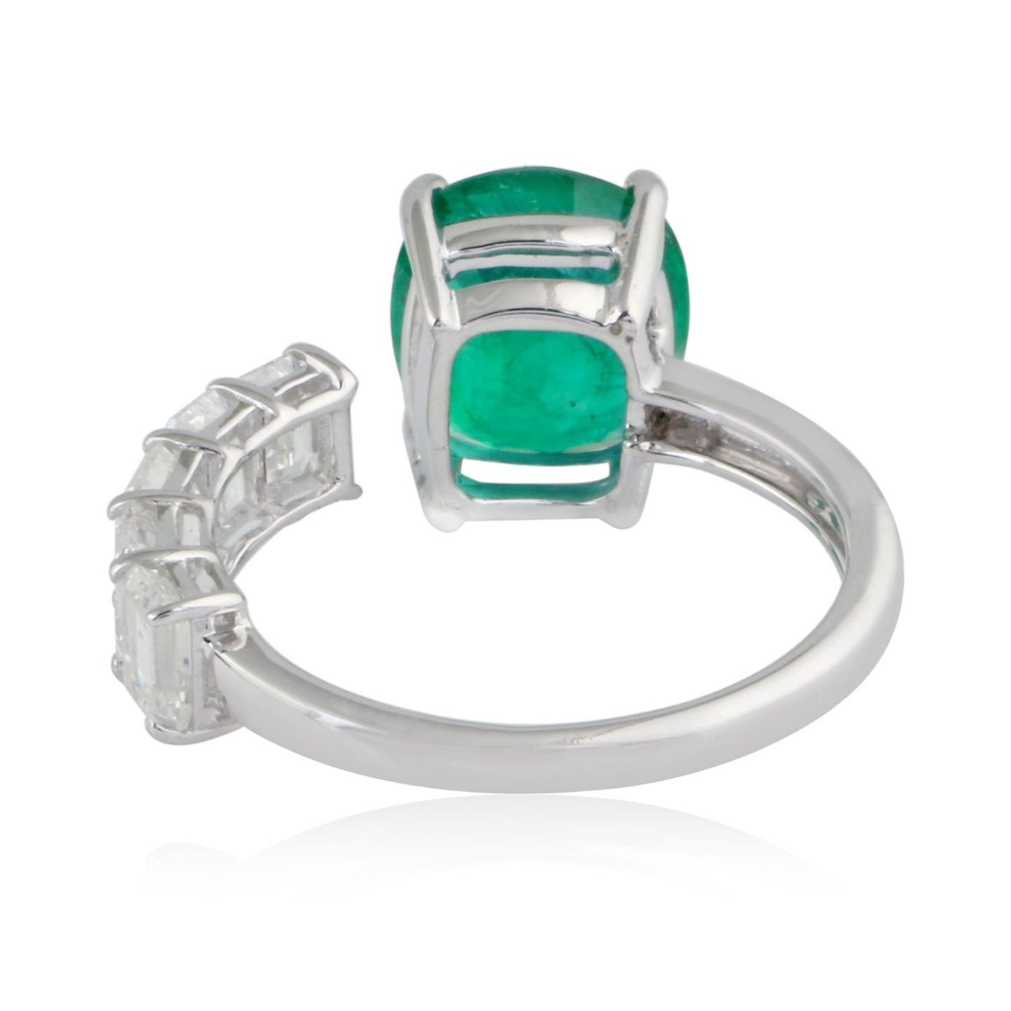 Emerald Gemstone Cuff Ring HI/SI Baguette Diamond 18K White Gold Jewelry