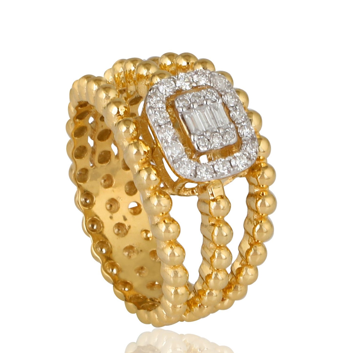 0.31 TCW HI Color SI Clarity Baguette Diamond Multi Layer Ring 18k Yellow Gold