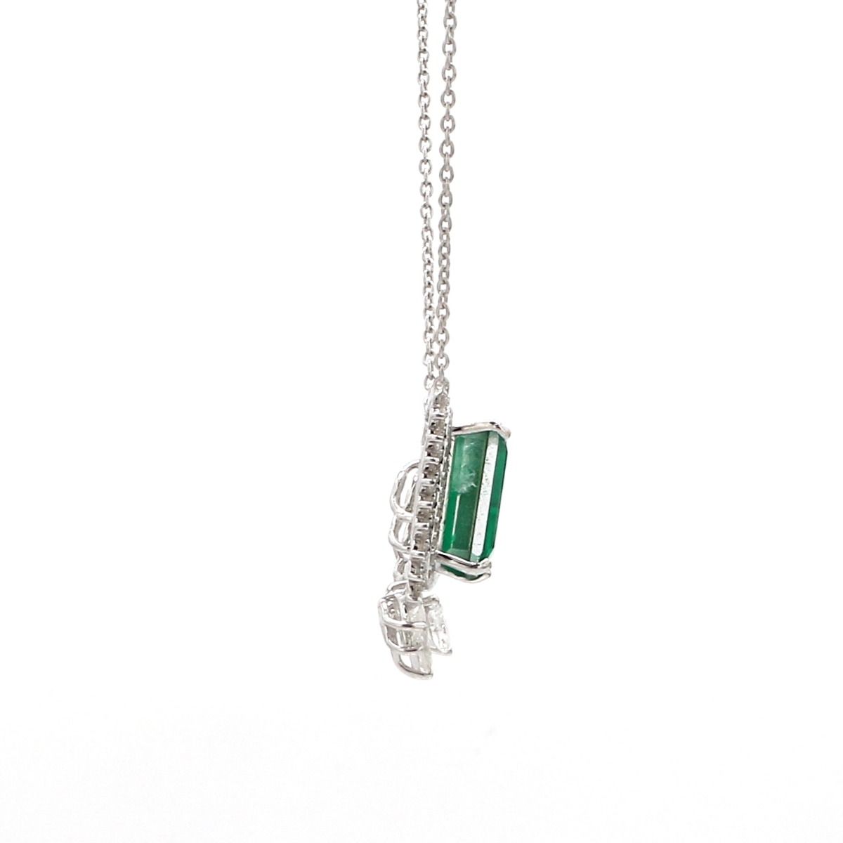 Rectangle Shaped Solid 18 Kt White Gold SI Clarity HI Color Diamond & Emerald Charm Pendant