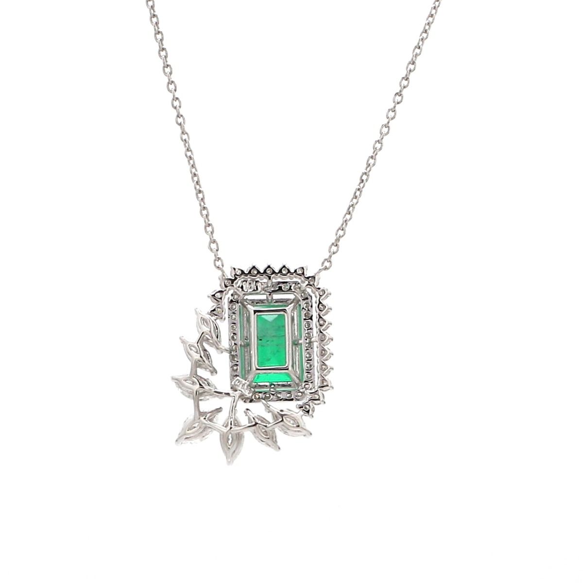 Rectangle Shaped Solid 18 Kt White Gold SI Clarity HI Color Diamond & Emerald Charm Pendant