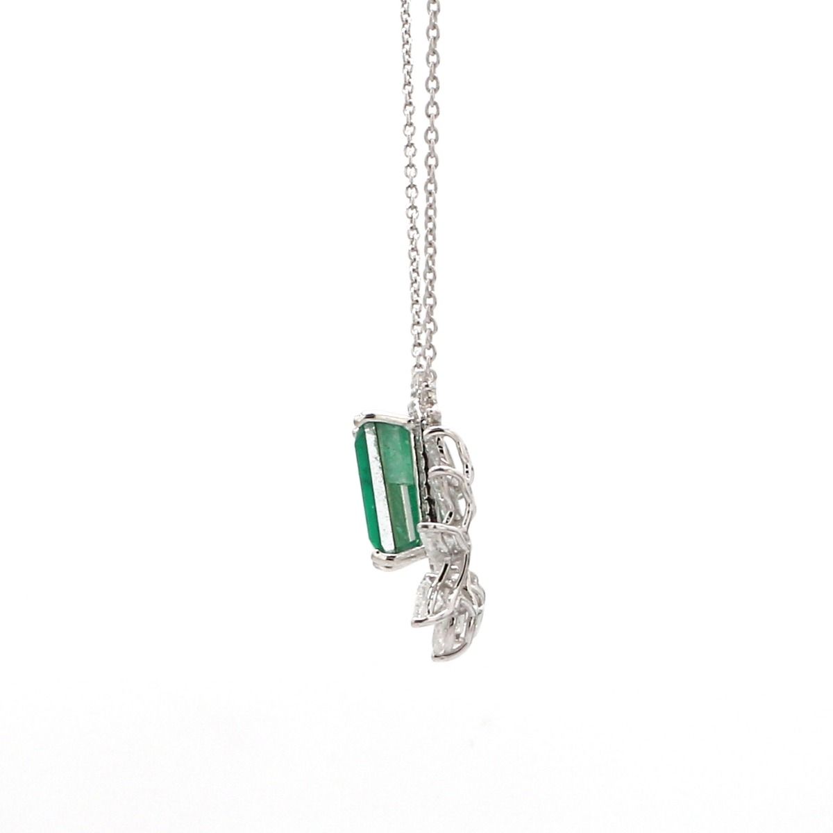 Rectangle Shaped Solid 18 Kt White Gold SI Clarity HI Color Diamond & Emerald Charm Pendant