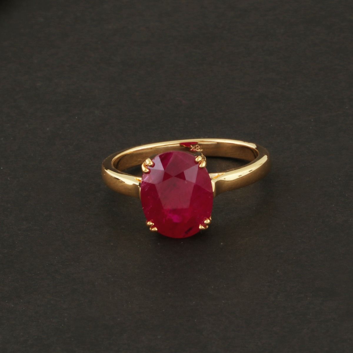 Real Oval Shaped Ruby Solid 18Kt Yellow Gold Ring Jewelry