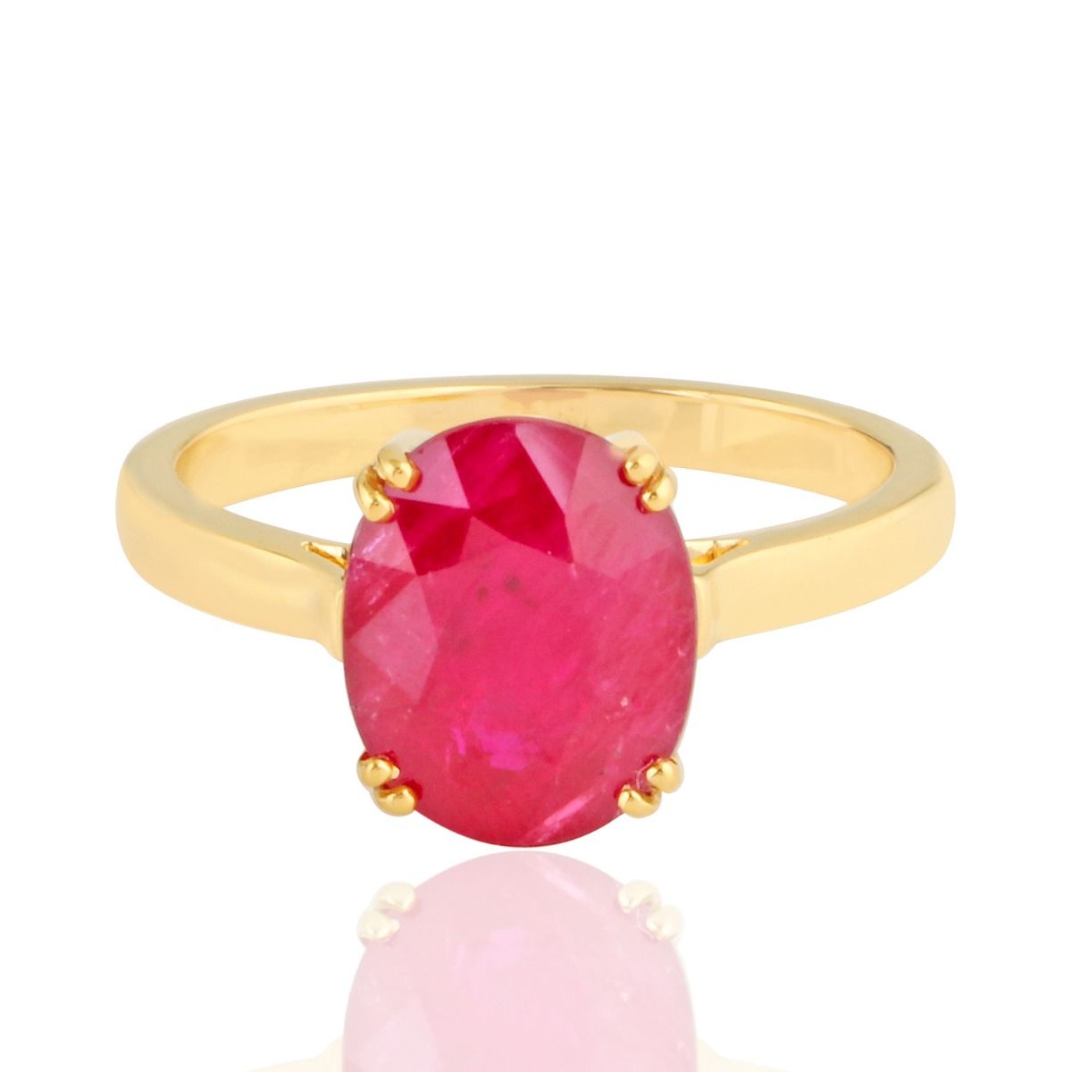 Real Oval Shaped Ruby Solid 18Kt Yellow Gold Ring Jewelry